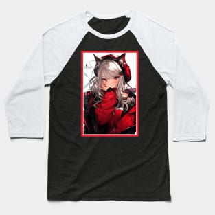 Aesthetic Anime Girl Red White Black | Quality Aesthetic Anime Design | Chibi Manga Anime Art Baseball T-Shirt